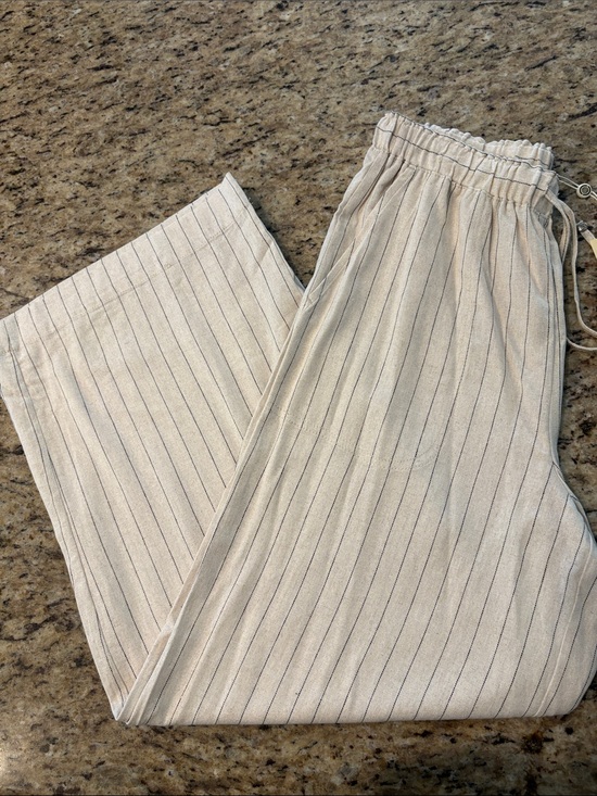 Max Studio Pants - Max Studio Cream Pinstripe Wide-Leg Linen Pants